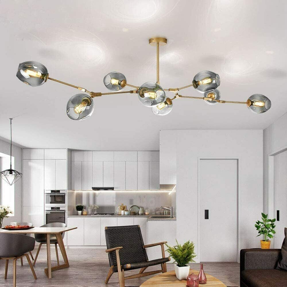 KPIBEST Mid Century Modern Gold Chandelier 8Lights Globe Glass Ball Chandelier Flush Mount