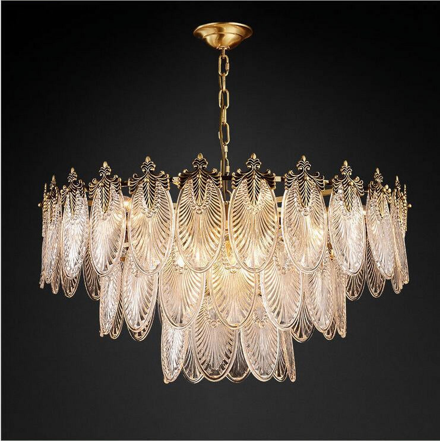 KPIBEST Modern Chandelier Round Ceiling Glass Lighting Fixture Leaf