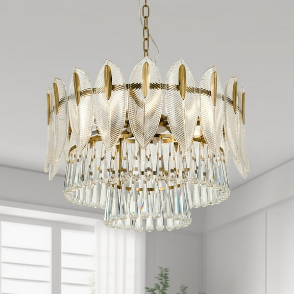 KPIBEST Modern Crystal 24-Inch Luxury Pendant 9-Light Multi-Tier Flush Mount Ceiling Fixture for Bedroom