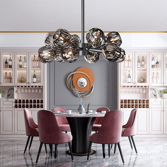 KPIBEST Modern Crystal Chandelier Sputnik 12-Light Pendant 24" LED Ceiling Light Fixture G9 Bulb Warm White