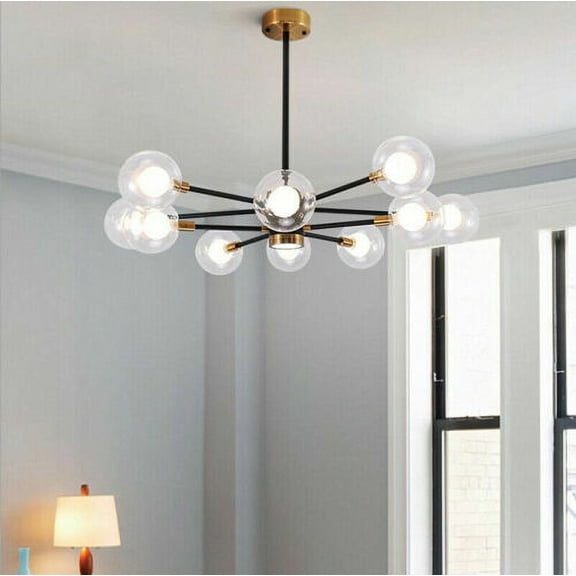 KPIBEST Modern Glass Globe Chandelier LED Sputnik Pendant Light Ceiling Lamp Fixture 10 Lights G9 Base
