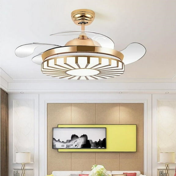 KPIBEST Modern Invisible Ceiling Fan Chandelier Light with Remote Control