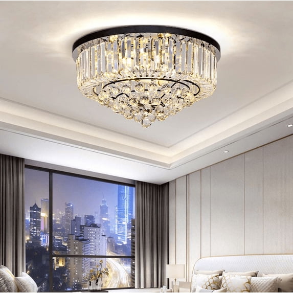KPIBEST K9 60cm Modern 8-Light Black Flush Mount Lights