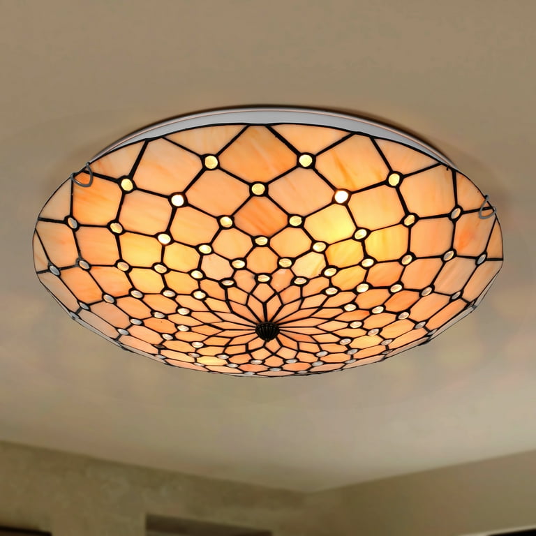 くぅこ OUKANING 19.68 in. 4-Light Light Yellow Tiffany Flush Mount