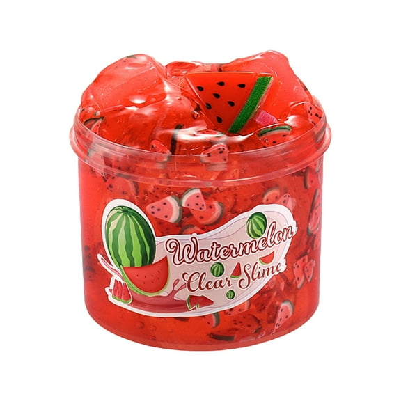 KPIMOR Fruits Clear Slime, Fruit Scented Stress Relief Toy, Soft Stretchy DIY Slime with Watermelon Charms, Non-Toxic Safe Sensory Play, Birthday Party Favor,100ml