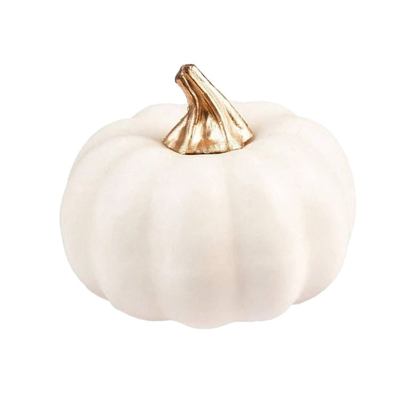 KPIMOR Halloween Pumpkin Decorations,White Ceramic Pumpkin Decor with Gold Stem, Modern Fall Harvest Table Centerpiece for Home, Office, and Party Display