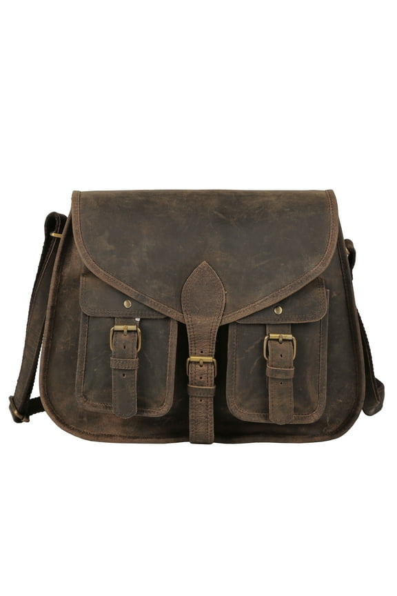 14-Inch Genuine Buffalo Leather Shoulder Bag – Distressed Tan Crossbody Satchel Tote Purse for Women