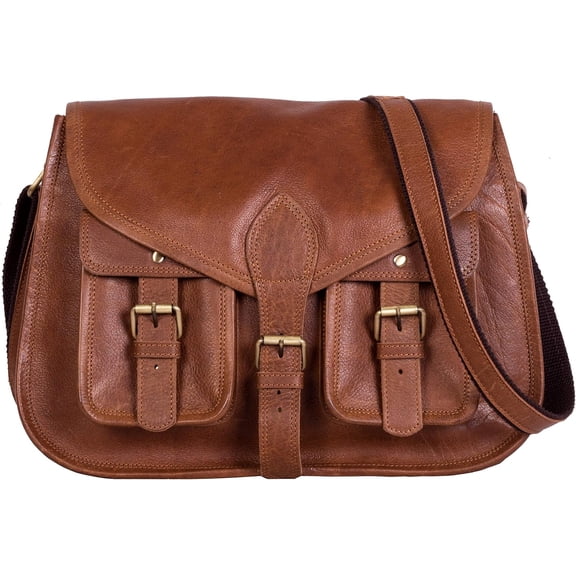KPL 14 Inch Leather crossbody bags Purse Women Shoulder Bag Satchel Ladies Tote Travel Purse full grain Leather (Tan Brown)