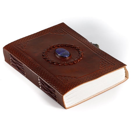 KPL Leather Journal Handmade leather Diary Stone journal Blank pages notebook scrapbook sketchbook notepad book of shadows hocus pocus book spell book gifts for men and women (8 x 6 Inches)
