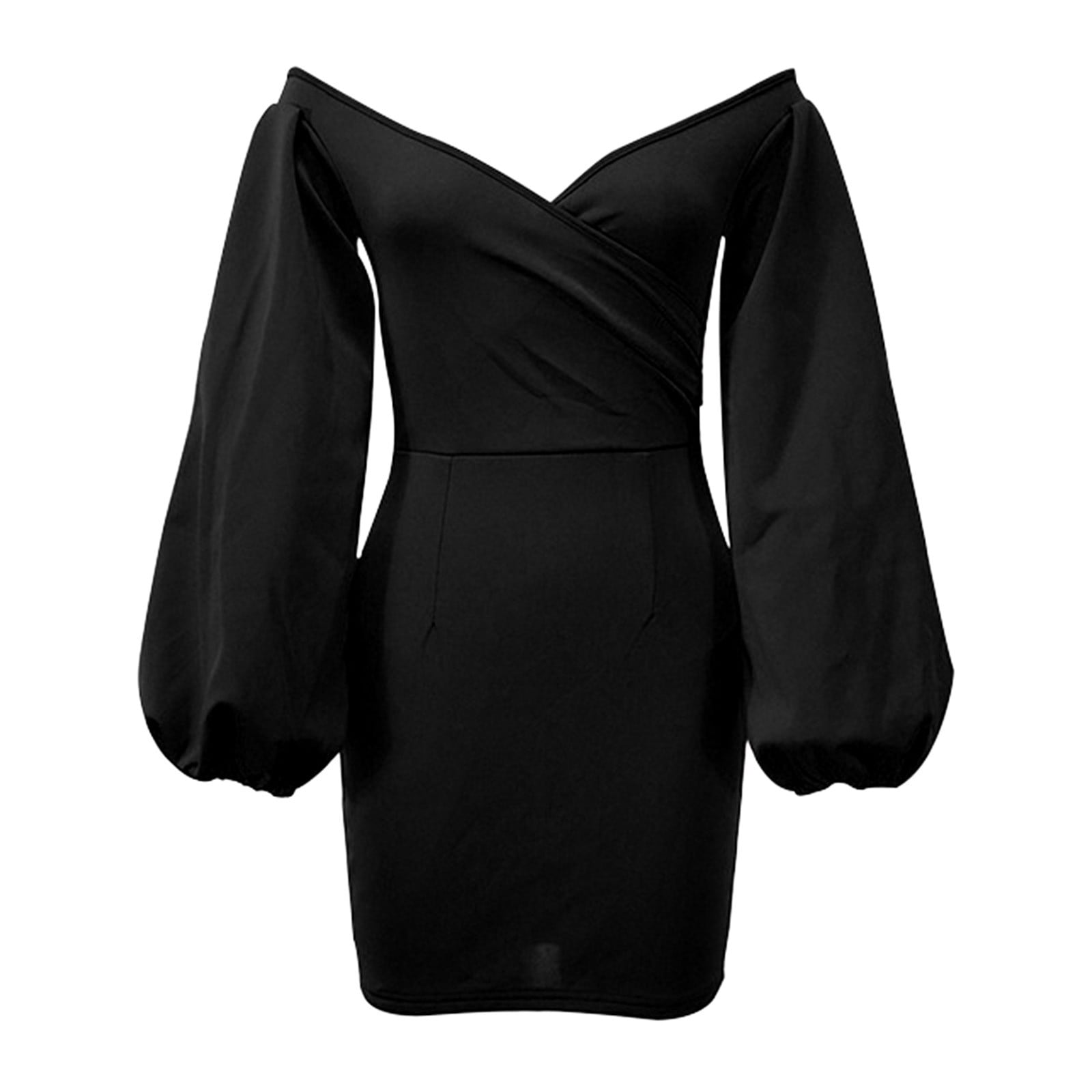 KPLFUBK Dresses Women's Long Sleeve Off Shoulder And Buttock Dress Clue ...