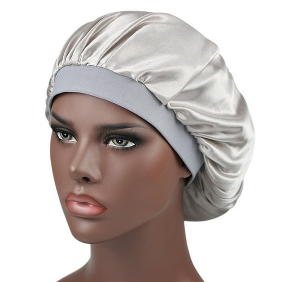 KPLFUBK Elastic Band Unisex Hair Bonnet High-Quality Polyester Grey