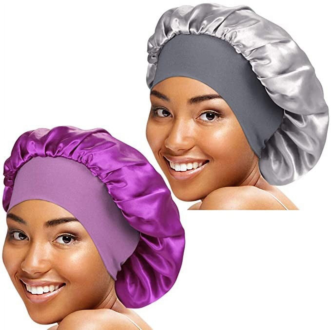 Blulu 3 Pieces Sleep Cap Satin Bonnet Night Head Cover Sleeping Soft Hair  Turbans for Women and Girls (Silver Wine red Royal Blue)