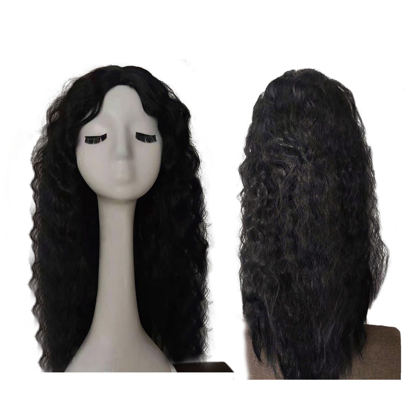 Baberdicy Wigs Human Hair Long Hair Wig Hat Attached Adjustable Curly
