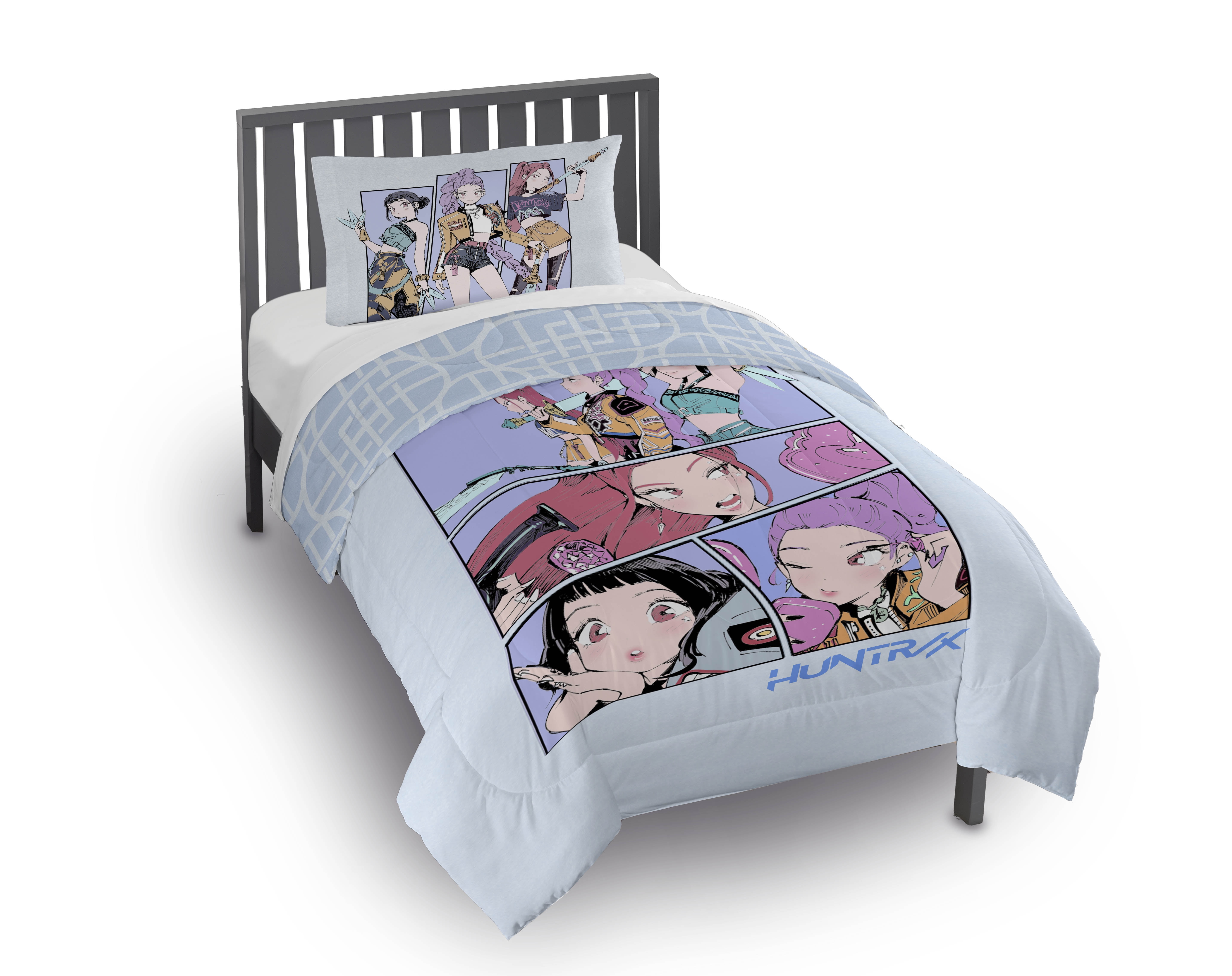 KPOP Demon Hunters Kids 2 Piece Purple Reversible Comforter and Pillowcase Bedding Set, Twin/Full