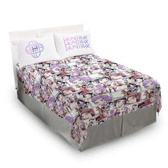 KPOP Demon Hunters Huntrix Trio Kids 4 Piece Bedding Sheet Set, Multicolor, Full Size