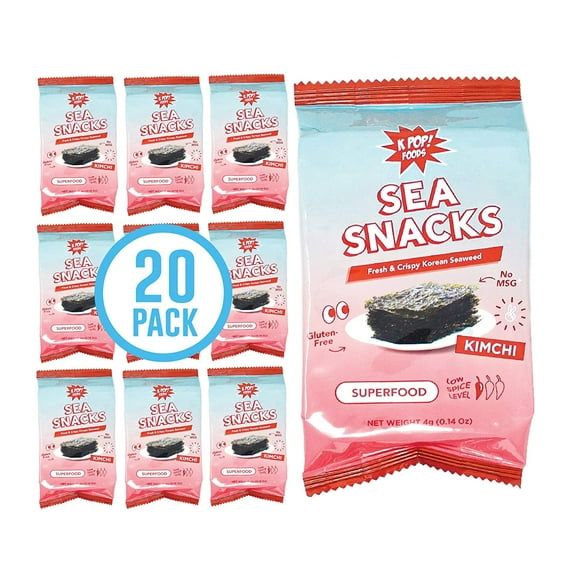 KPOP Foods Kimchi Sea Snacks - 20 Individual Packs of Seaweed Snacks.