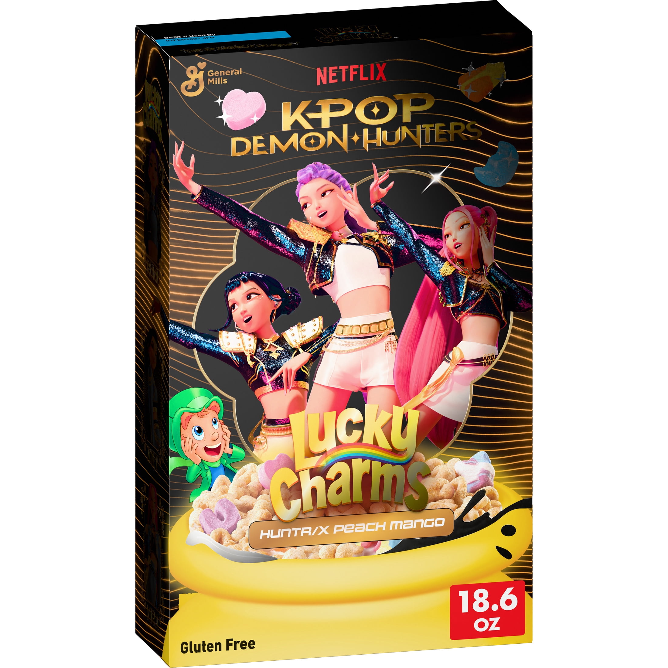 KPop Demon Hunters Box, Lucky Charms Huntrix Peach Mango Cereal, Bowl and Spoon, 2.8 lbs