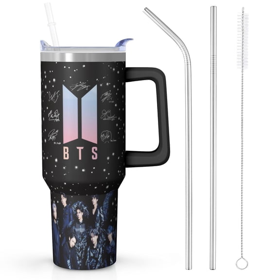 KPOP Star Band Tumbler Double Wall Vacuum Insulated Stainless Steel Travel Coffee Tumbler 40 Oz with Lid and Straw and Handle