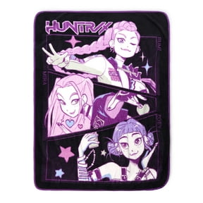 KPOP Demon Hunters Huntrix Pop Stars Kids Throw Blanket, Black & Purple, Twin/Full Size 46"x 60"