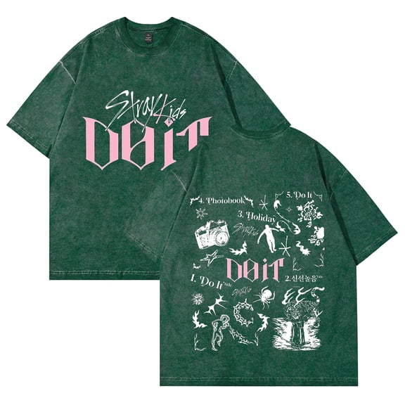 KPOP Stray Kids SKZ Do IT Tracklist Print Vintage WashT-Shirt – Unisex Short Sleeve Cotton Tee, Streetwear Top for STAY Fans Support