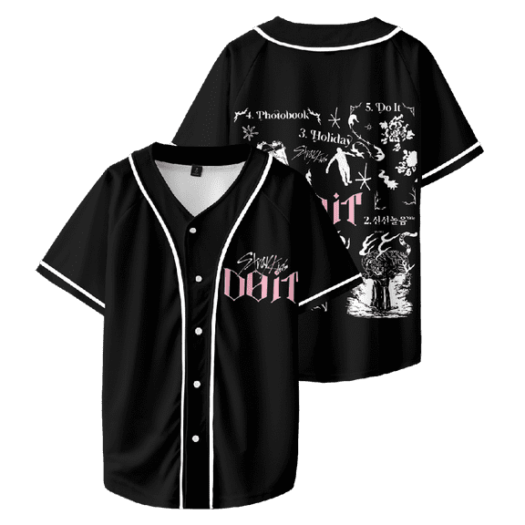 KPOP Stray Kids SKZ Do It Tracklist Merch Baseball Jersey T-Shirt –Unisex V-Neck Short Sleeve Graphic Streetwear Top for STAY Fans Support