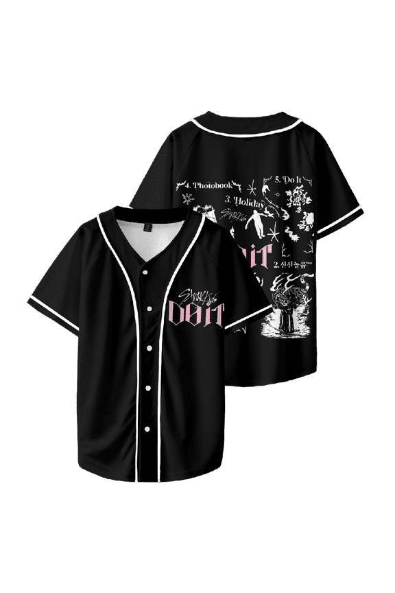 KPOP Stray Kids SKZ Do It Tracklist Merch Baseball Jersey T-Shirt –Unisex V-Neck Short Sleeve Graphic Streetwear Top for STAY Fans Support
