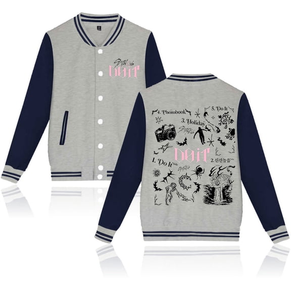 KPOP Stray Kids SKZ Do It Tracklist Print Baseball Jacket – Unisex Graphic Long Sleeve Coat, Casual Streetwear for STAY Fans Support