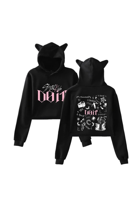KPOP Stray Kids SKZ Do It Tracklist Print Cat Ear Hoodie – Women’s Pullover Sweatshirt, Casual Streetwear Gift for STAY Fans Support