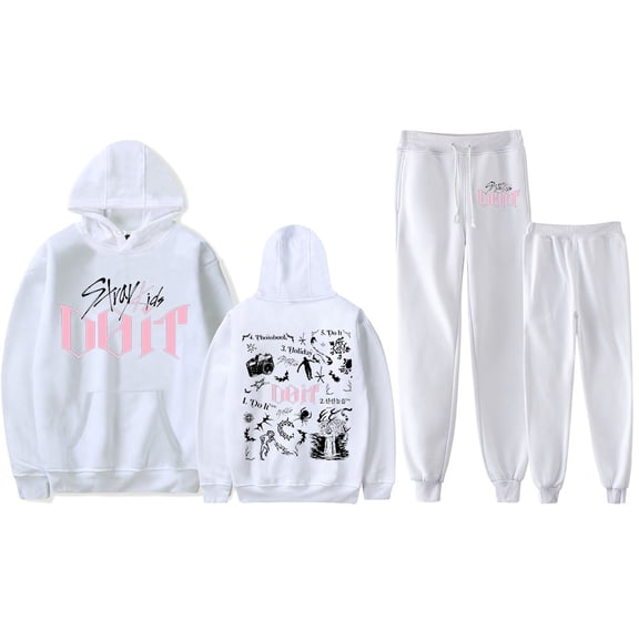KPOP Stray Kids SKZ Do It Tracklist Print Hoodie Jogger Set – Unisex  2-Piece Fashion Pullover Sweatshirt & Pants Outfit for STAY Fans