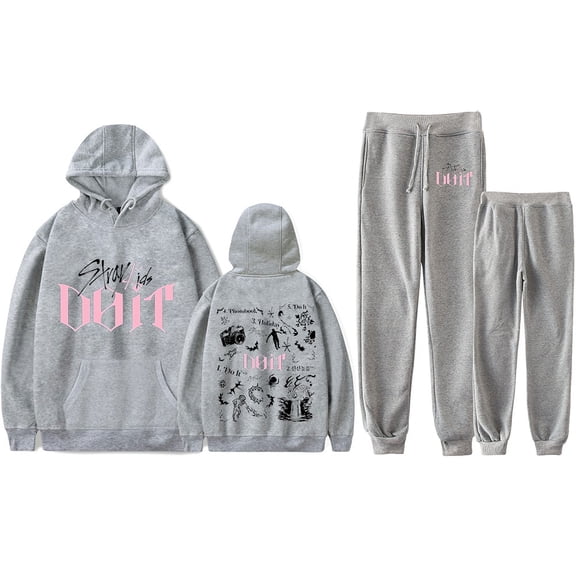 KPOP Stray Kids SKZ Do It Tracklist Print Hoodie Jogger Set – Unisex  2-Piece Fashion Pullover Sweatshirt & Pants Outfit for STAY Fans