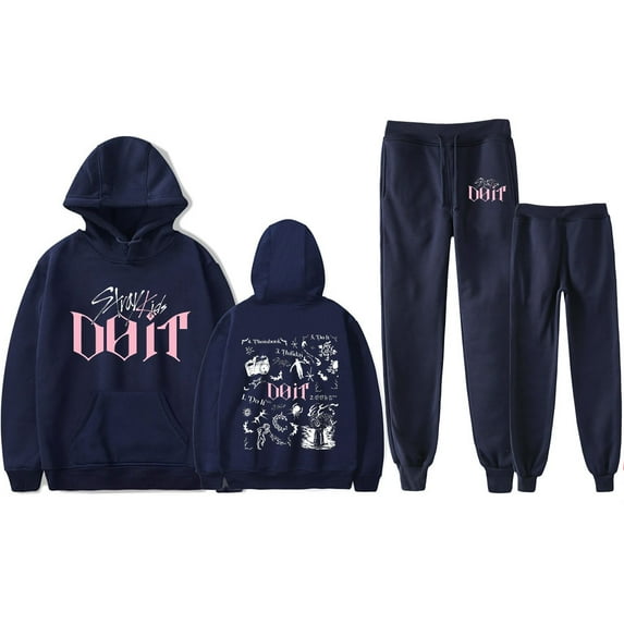 KPOP Stray Kids SKZ Do It Tracklist Print Hoodie Jogger Set – Unisex 2-Piece Fashion Pullover Sweatshirt & Pants Outfit for STAY Fans