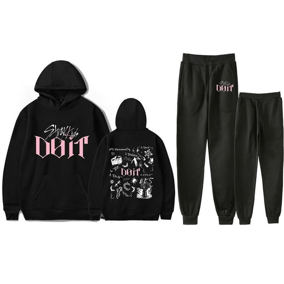 KPOP Stray Kids SKZ Do It Tracklist Print Hoodie Jogger Set – Unisex 2-Piece Fashion Pullover Sweatshirt & Pants Outfit for STAY Fans