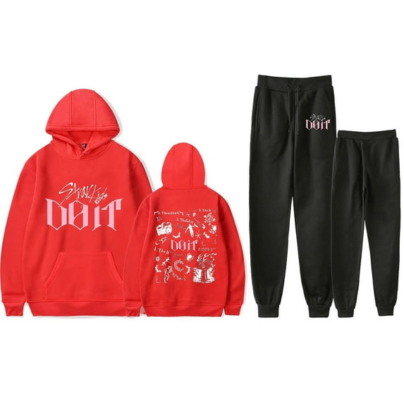 KPOP Stray Kids SKZ Do It Tracklist Print Hoodie Jogger Set – Unisex 2-Piece Fashion Pullover Sweatshirt & Pants Outfit for STAY Fans