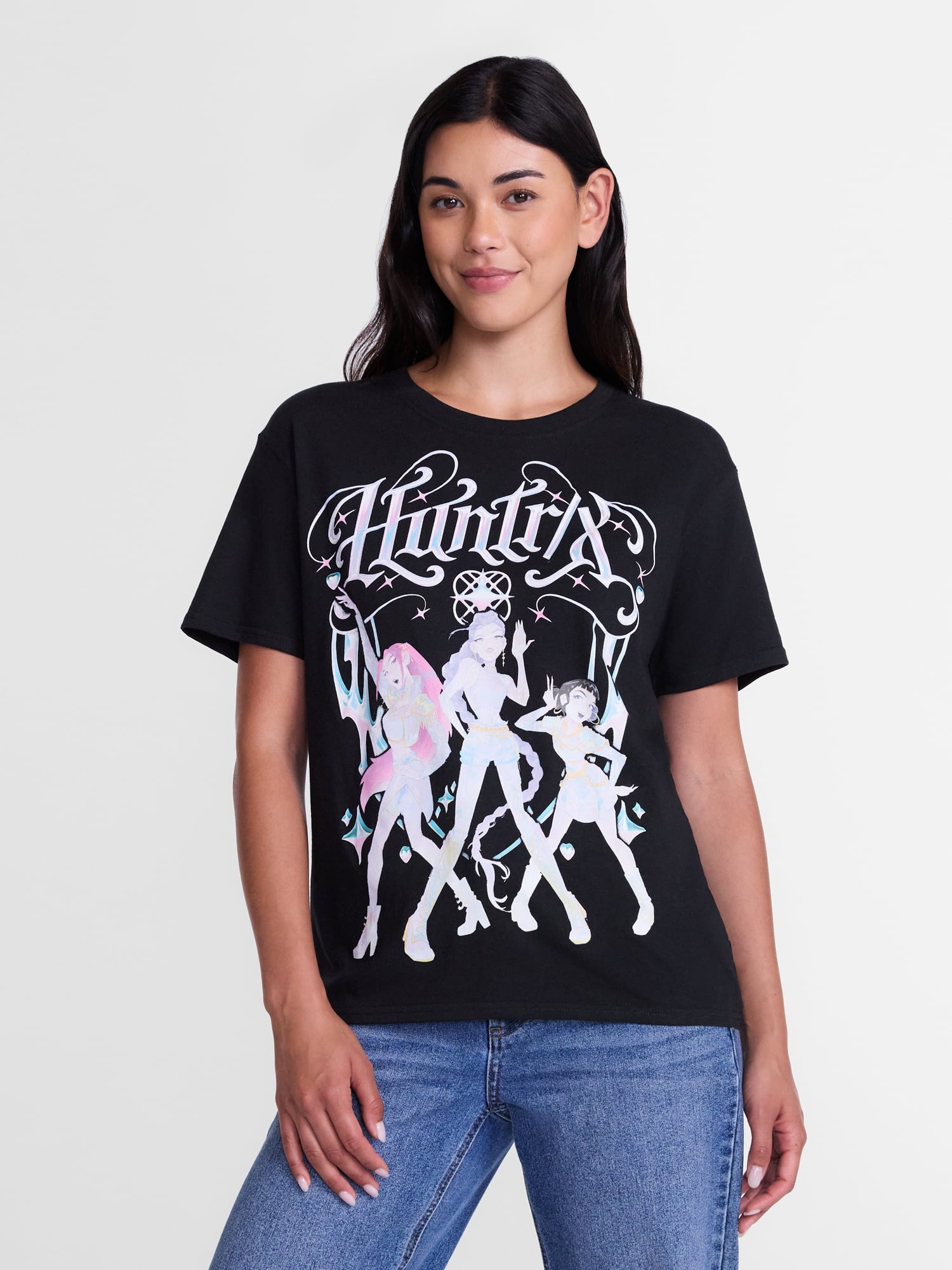 K-Pop Demon Hunters Women's Huntrix Graphic Tee with Short Sleeves, Sizes XXS-XXL