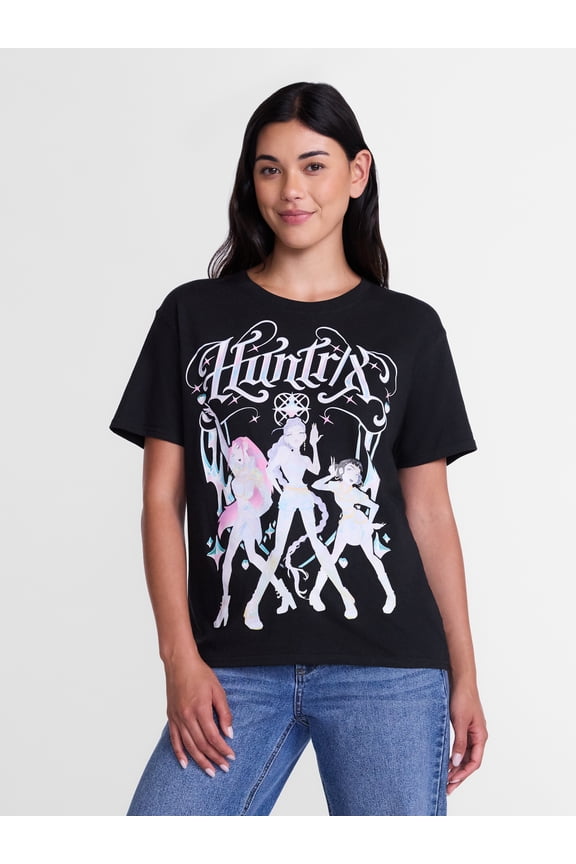 K-Pop Demon Hunters Women's Huntrix Graphic Tee with Short Sleeves, Sizes XXS-XXL