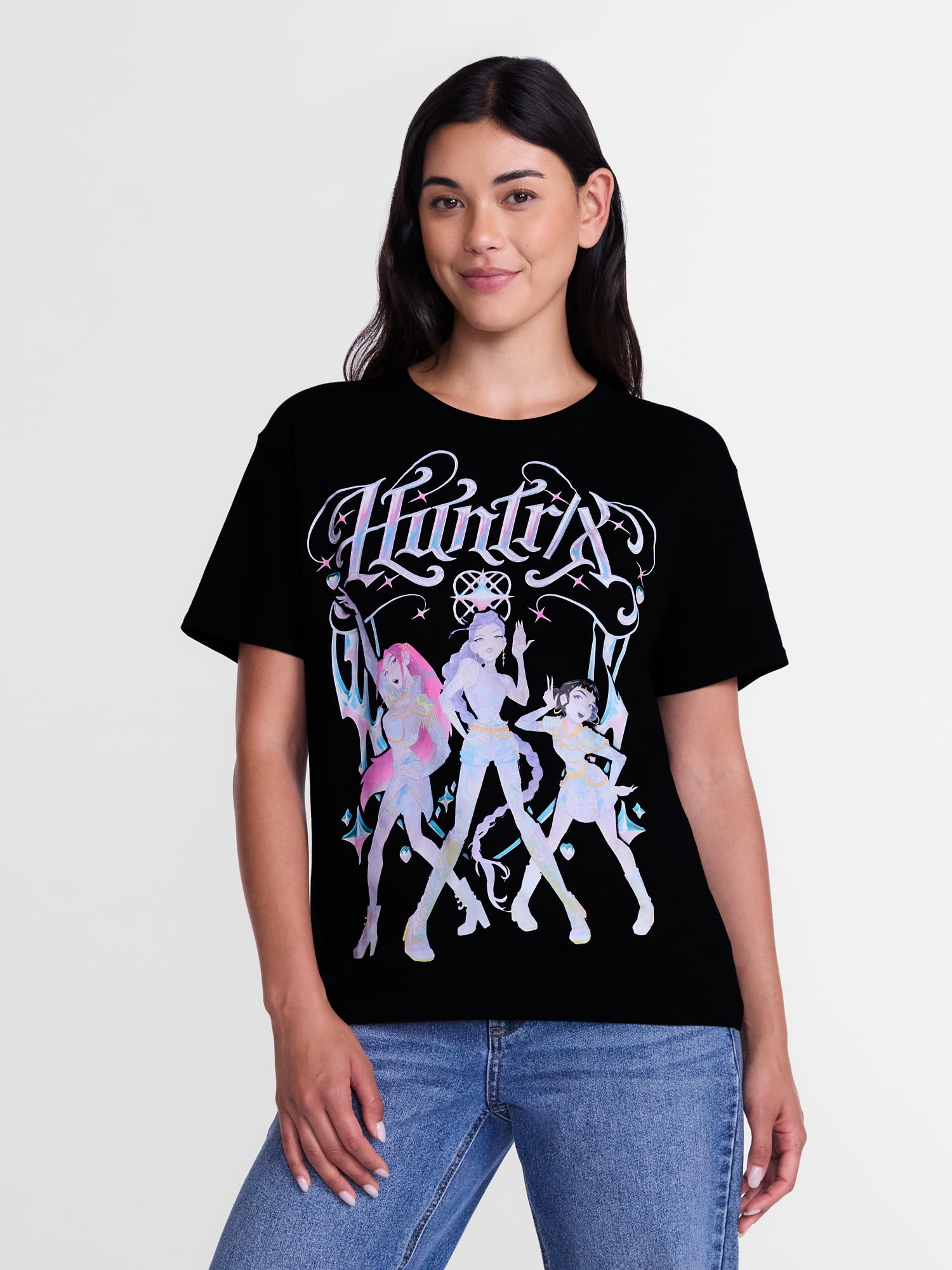 K-Pop Demon Hunters Women's Huntrix Graphic Tee with Short Sleeves, Sizes XXS-XXL