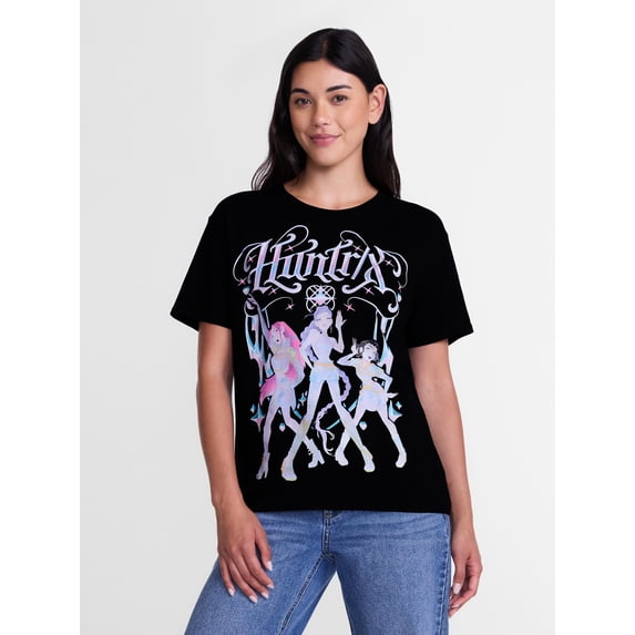 K-Pop Demon Hunters Women's Huntrix Graphic Tee with Short Sleeves, Sizes XXS-XXL