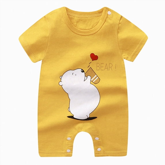 KPOPLK 0-24 Months Baby Girl Boy Solid Color Romper Short Sleeve Jumpsuit Soft Bodysuit One-Piece Unisex Newborn Infant Clothing Size 6-12 Months,Light Yellow
