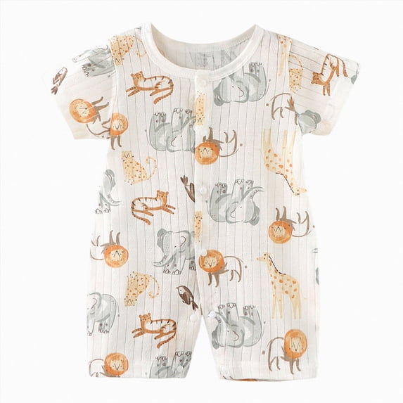 KPOPLK 0-24 Months Unisex Baby Romper with Cartoon Print Short Sleeve Cotton Jumpsuit Soft Bodysuit Clothes One-Piece Size 0-6 Months,Orange
