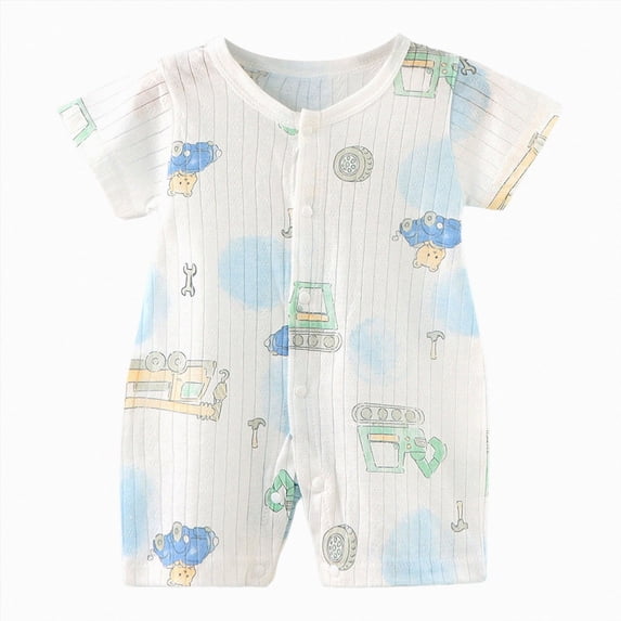 KPOPLK 0-24 Months Unisex Baby Romper with Cartoon Print Short Sleeve Cotton Jumpsuit Soft Bodysuit Clothes One-Piece Size 0-6 Months,Sky Blue