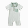 thumbnail image 1 of KPOPLK 0 3 6 9 12 18 24 36 48 Months Baby Boy Striped Romper One Piece Collared Neck Short Sleeve Button Down Jumpsuit Bodysuit Spring Summer Clothes(0-6 Months,Green), 1 of 8