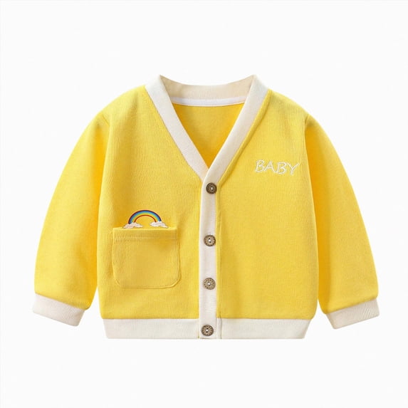KPOPLK 1-8 T Girls Cardigan Lightweight Button Down Open Front Sweater Ribbed Long Sleeve Cardigan Summer Beach Cover up Yellow Size 3-4 Years