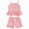 thumbnail image 1 of KPOPLK 1T 2T 3T 4T Tween Girls Clothes Summer 2 Piece Outfit Set Ruffle Cami Top Wide Leg Pants with Pockets(12-18 Months,Light Pink), 1 of 5