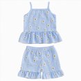 thumbnail image 1 of KPOPLK 1T 2T 3T 4T Tween Girls Clothes Summer 2 Piece Outfit Set Ruffle Cami Top Wide Leg Pants with Pockets(18-24 Months,Blue), 1 of 5