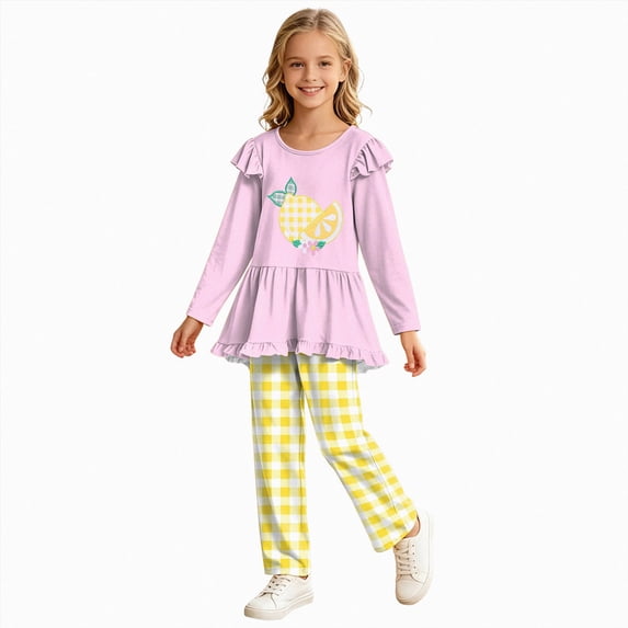 KPOPLK 2-11 Years Little's Girl Clothes Fall Winter Toddler Outfits for Girls Long Sleeve Ruffle Sweatshirt Pant Clothing Set,Size 11-12 Years