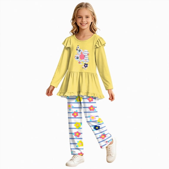 KPOPLK 2-11 Years Little's Girl Clothes Fall Winter Toddler Outfits for Girls Long Sleeve Ruffle Sweatshirt Pant Clothing Set,Size 2-3 Years