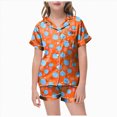 thumbnail image 1 of KPOPLK 2-13T Halloween Girls Pajama Set Ghost Print Short Sleeved Button Down Collar Shirt and Shorts Silk Sleepwear 2Piece,Size 12-13 Years, 1 of 5