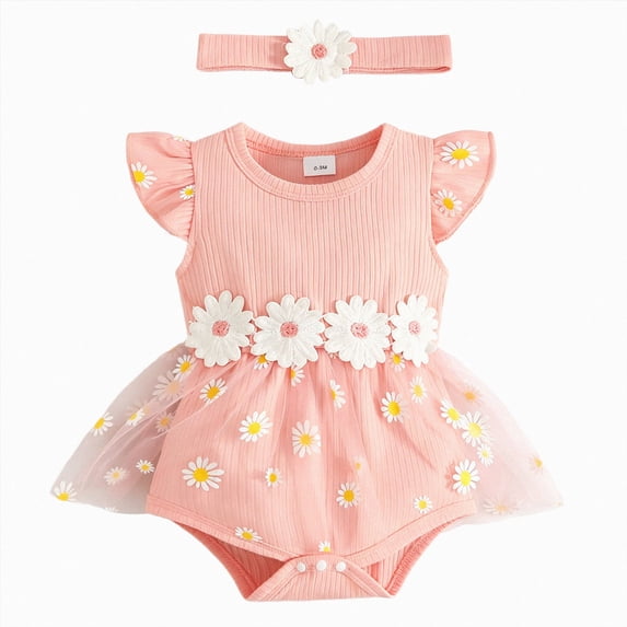 KPOPLK 2 Piece Baby Girl Outfit Summer Tulle Romper DressBubble Bodysuit and Bow Headband Set 0 3 6 9 12 18 Months(9-12 Months,Red)
