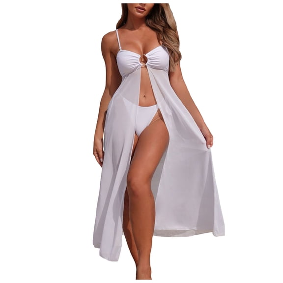 KPOPLK 2 Piece Bathing Suits for Women Bikini Sets with Adjustable Spaghetti Straps Cheeky Swimsuit(S,White)