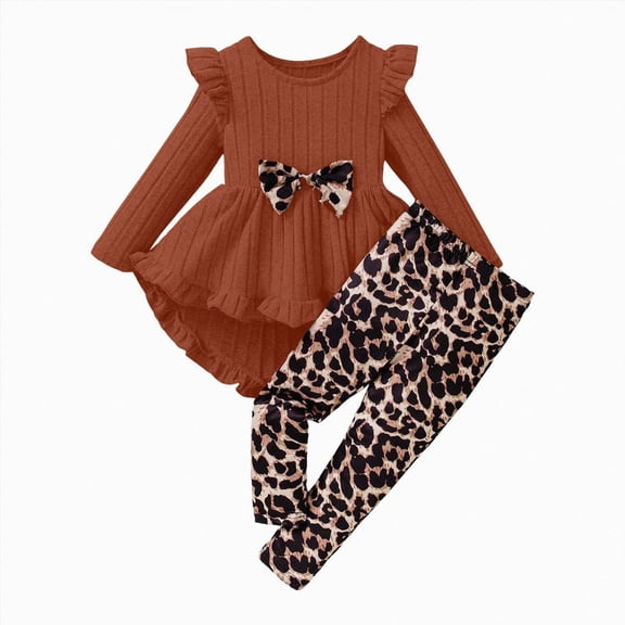 KPOPLK 2 Piece Girl Clothing Fall Cute Print Long Sleeve Florat Ruffle T-Shirt and Relaxed Pant Outfit Set Size 6 Years